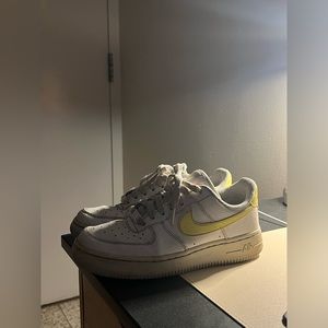 White and Yellow leather Air Force Ones